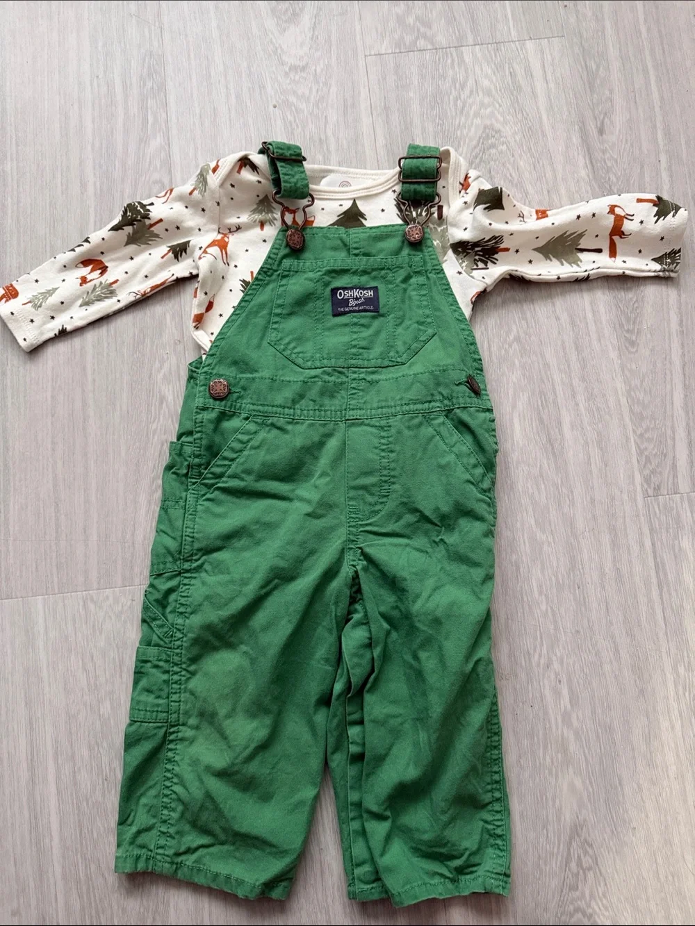 OshKosh B'gosh Forest Green Kids Overalls with Nature like bodysuit